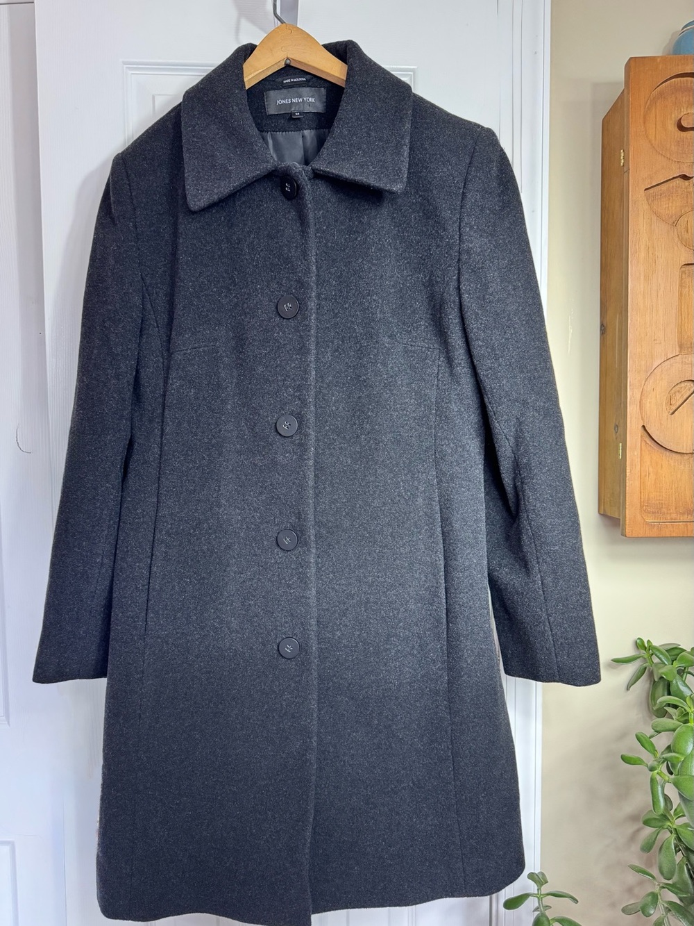 Jones New York Wool‑Blend Walking Coat Dark Charcoal Gray– Size 14